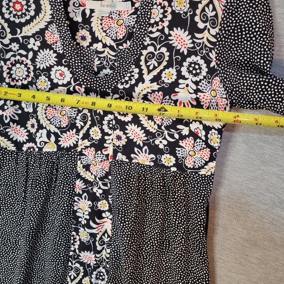 Boden Tunic Dress Womens 2 R 3/4 Sleeve Black Floral Polka Dot - Picture 10 of 16